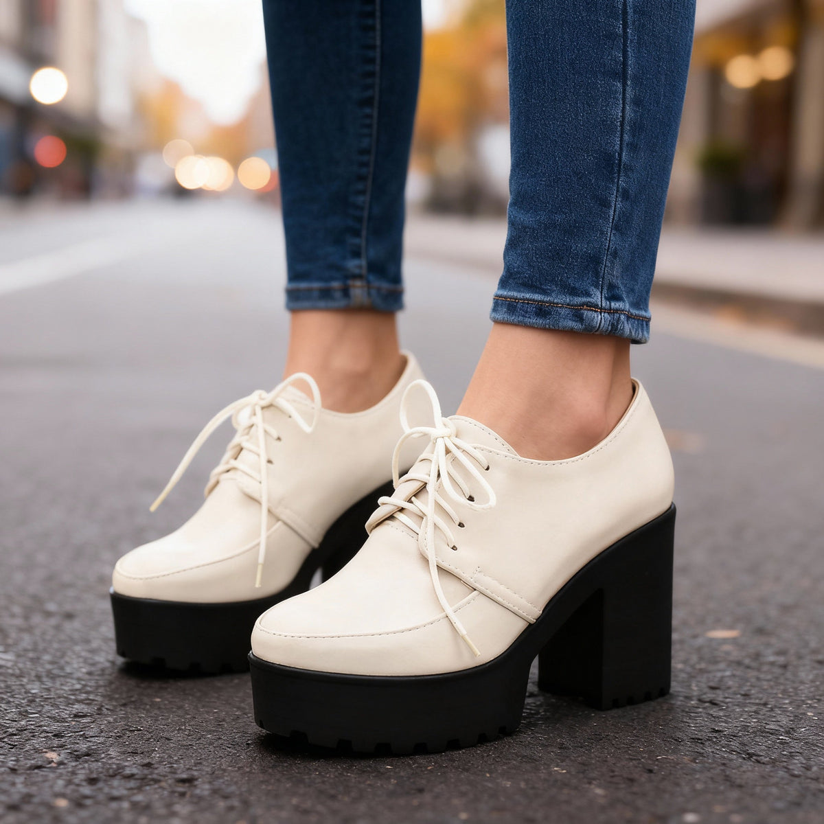 Jessica Lace-Up Block Heels - By Qivii