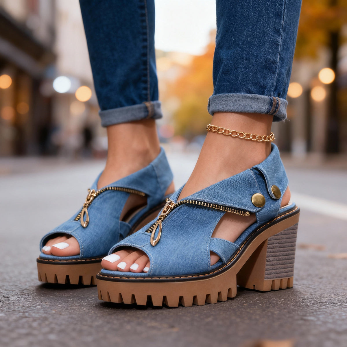 Roxanne Denim Heels - By Qivii