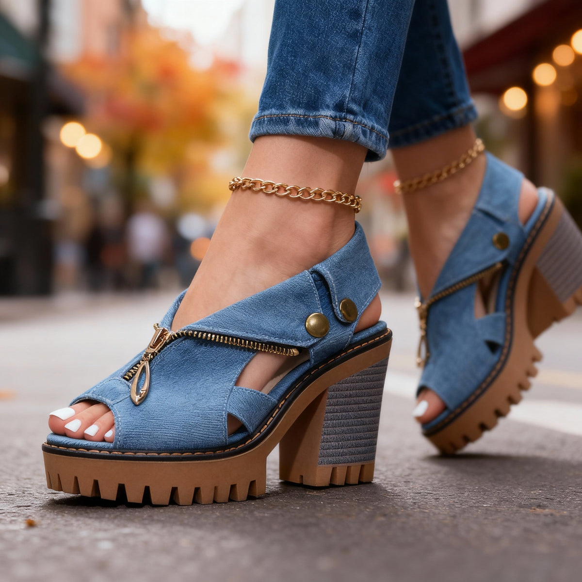 Roxanne Denim Heels - By Qivii