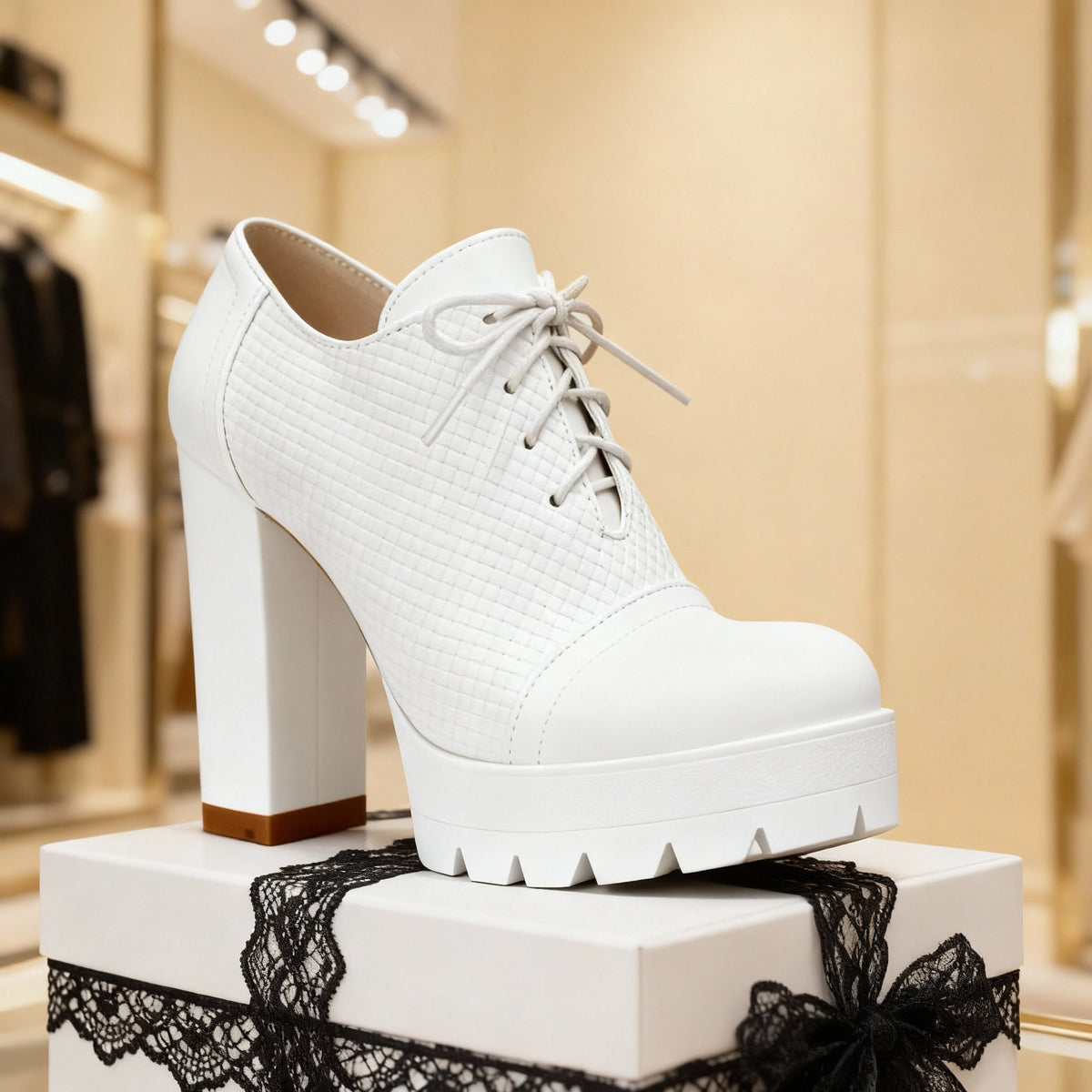 Jeanette Lace-Up Block Heels - By Qivii
