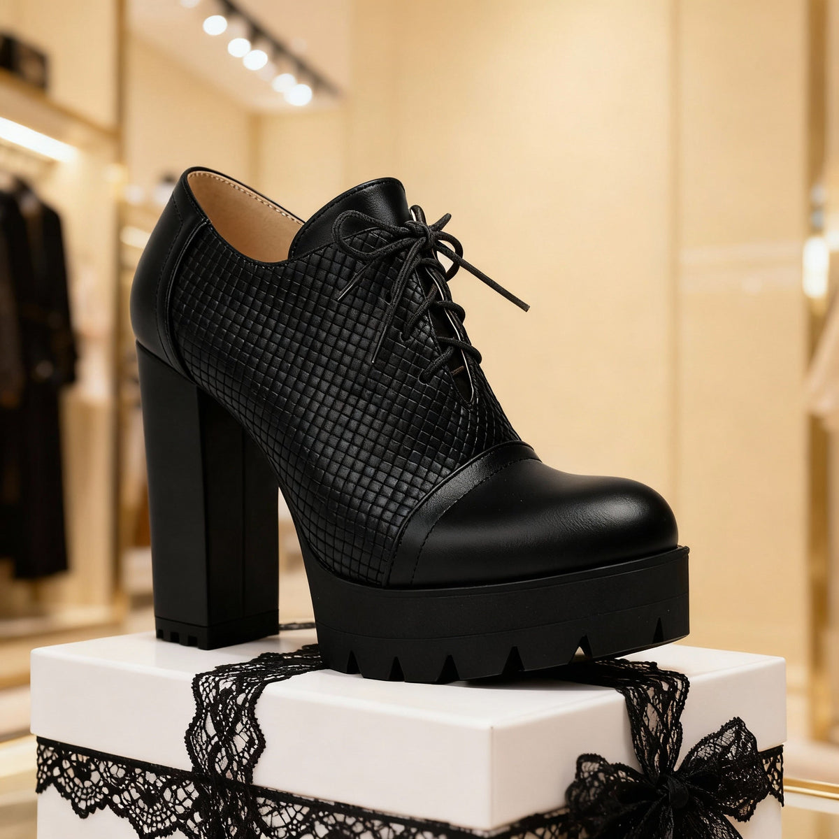 Jeanette Lace-Up Block Heels - By Qivii