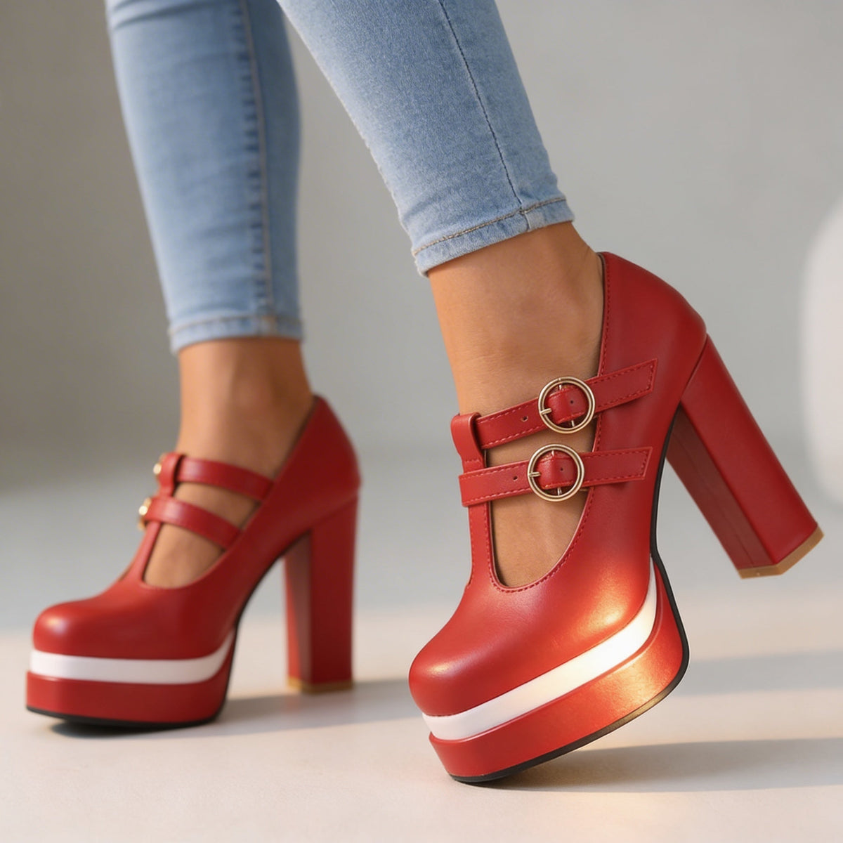 Nichole T-Strap Platform Heels - By Qivii