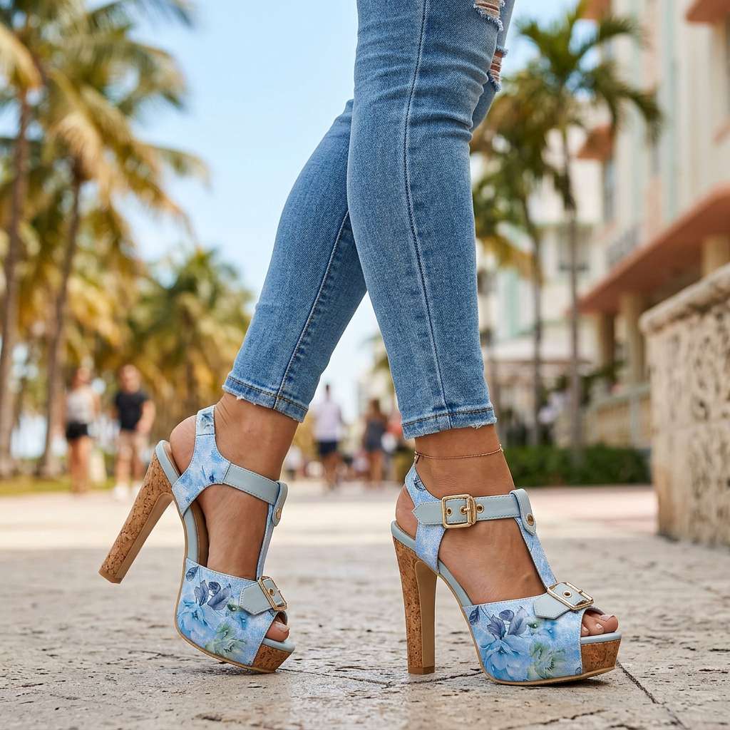 Alexis Open Toe Buckle Heels - By Qivii