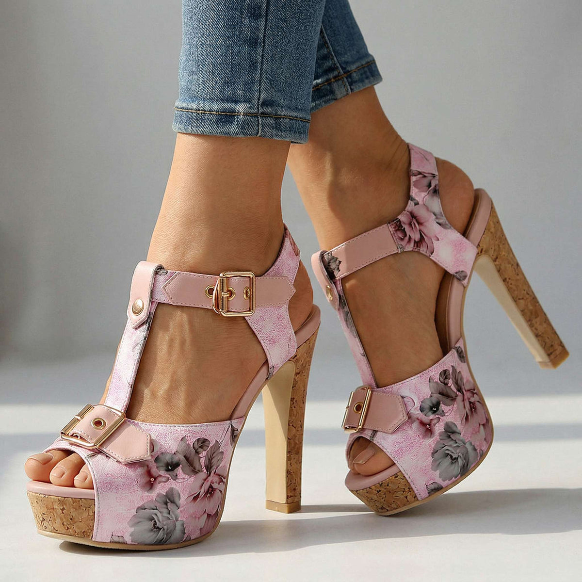 Alexis Open Toe Buckle Heels - By Qivii