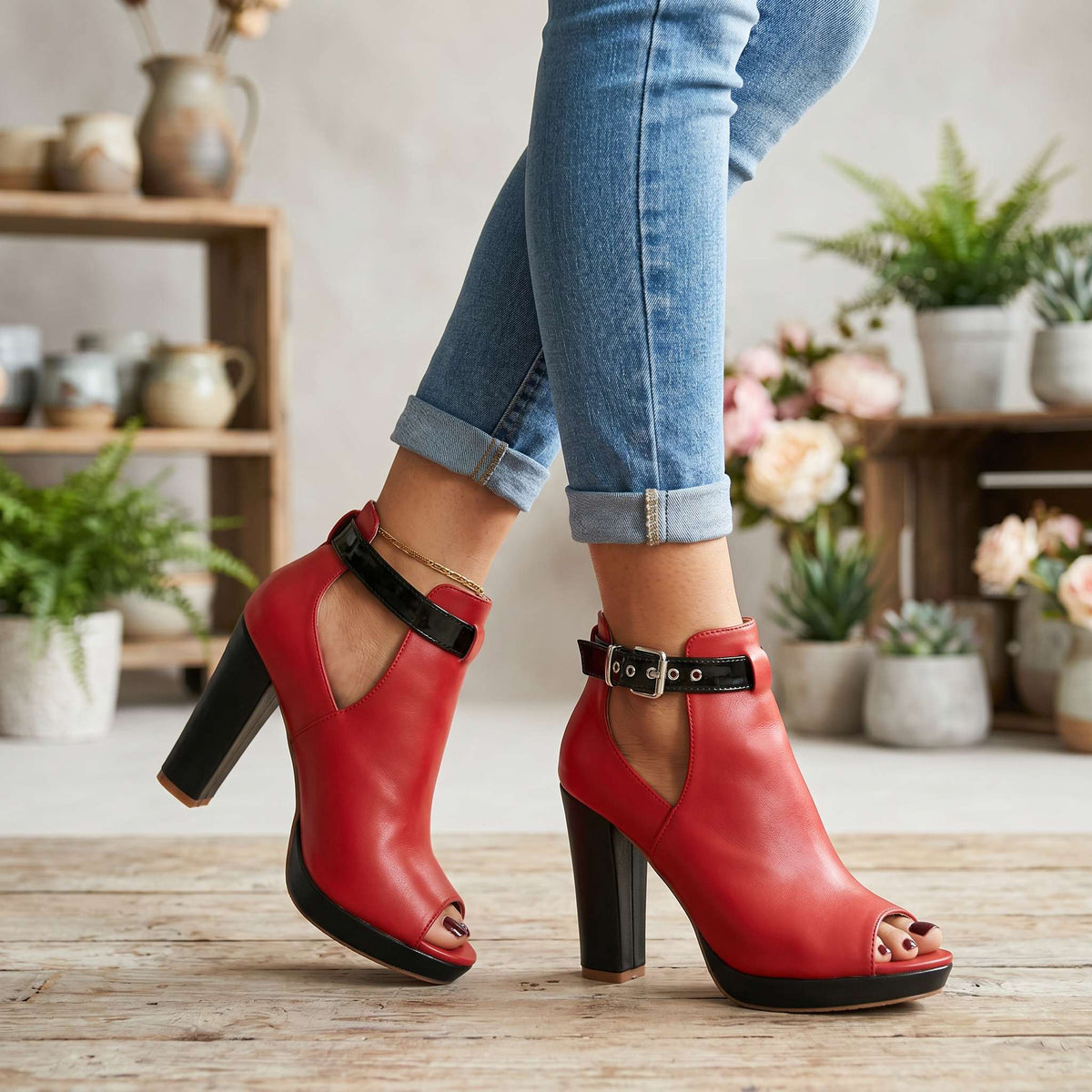 Andrea Open Toe Buckle Heels - By Qivii