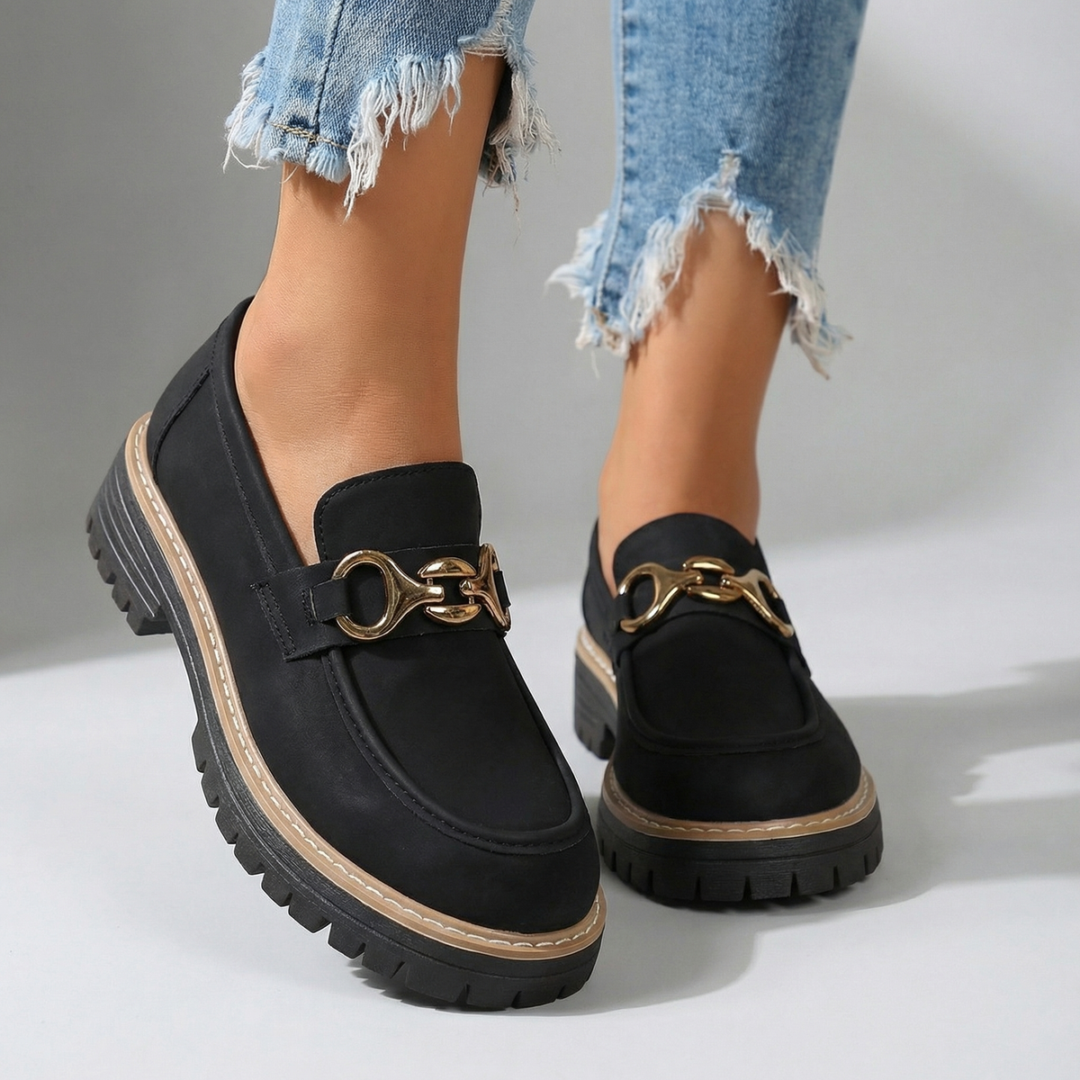 Mary Buckle Accent Loafers - By Qivii