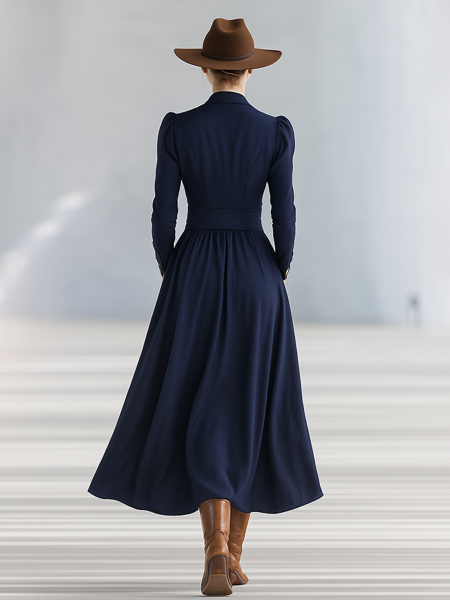 Stylish Elegant Button-decorated V-neck Long-sleeved Maxi Dress - By Qivii