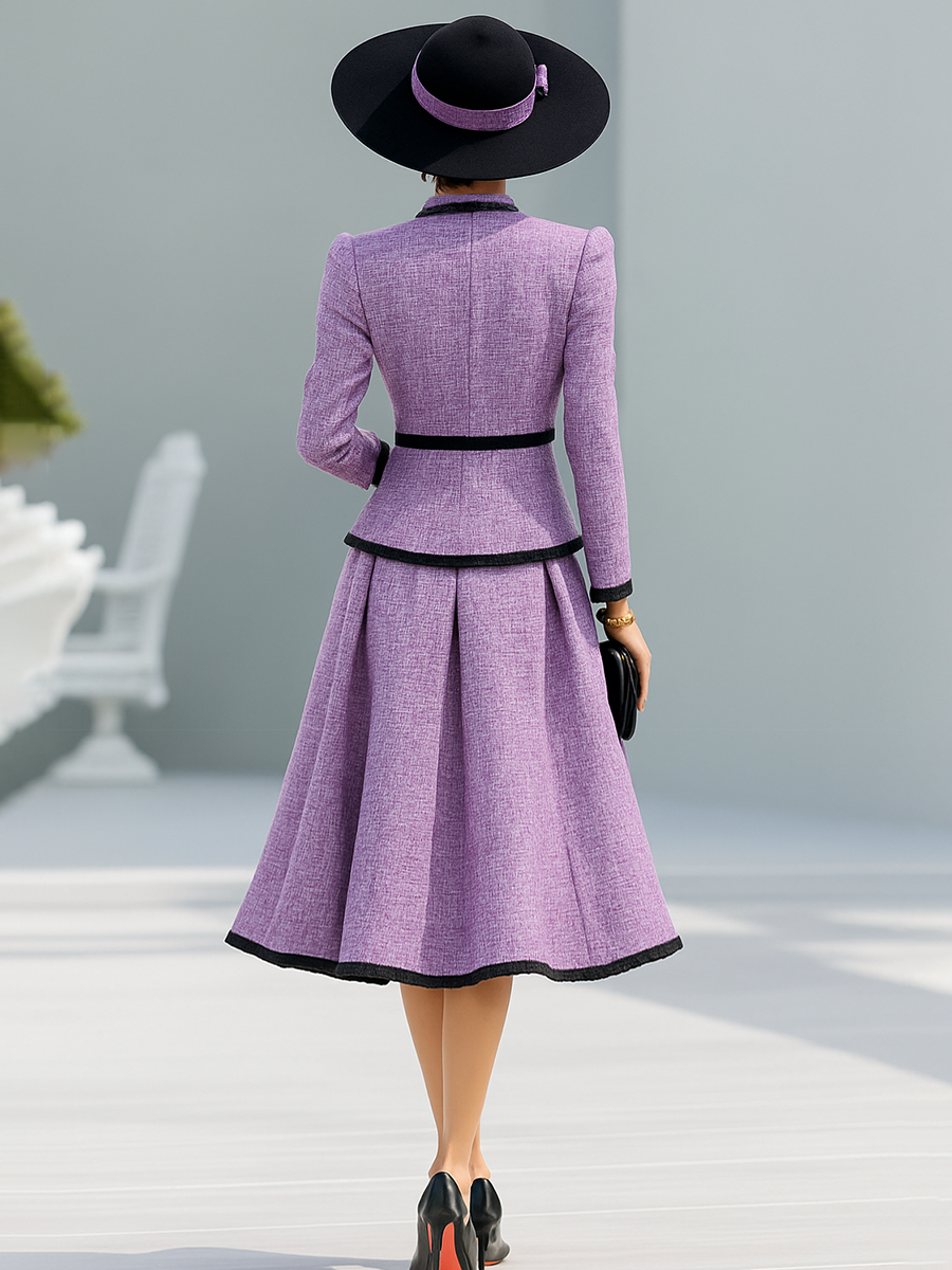 Elegant Contrasting Color Tweed Two-piece Set - By Qivii