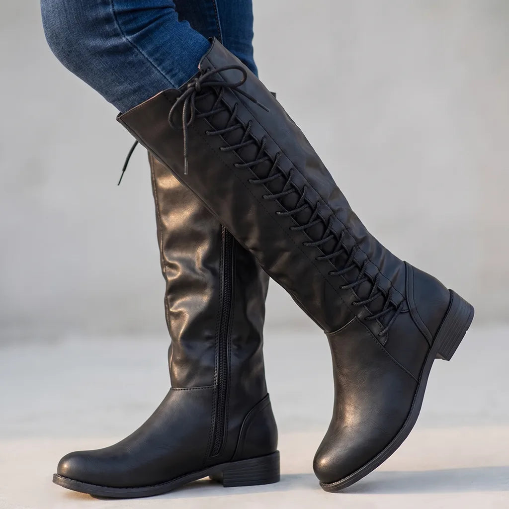 Isolde | Womens Knee High Laced Riding Boots - By Qivii