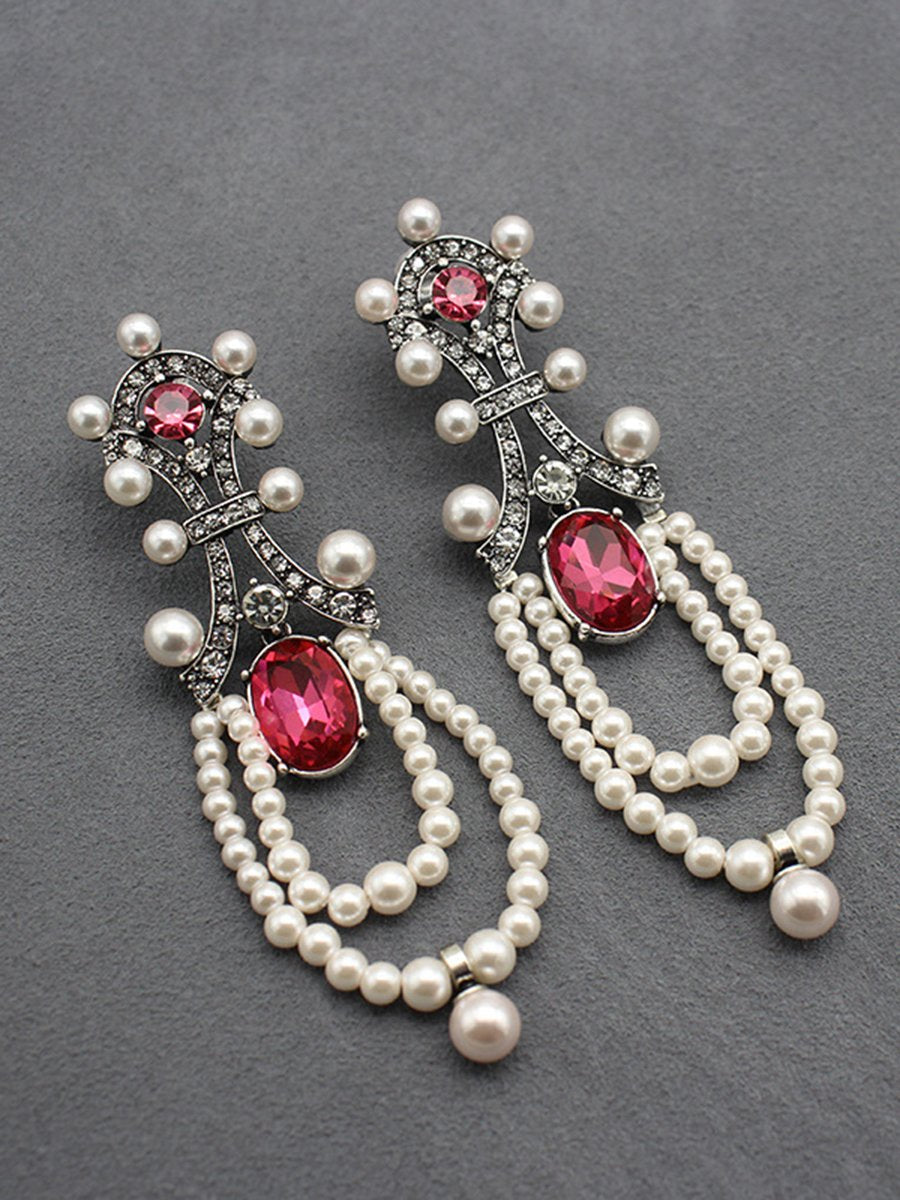Vintage Long Ruby pearl Tassel Earrings - By Qivii