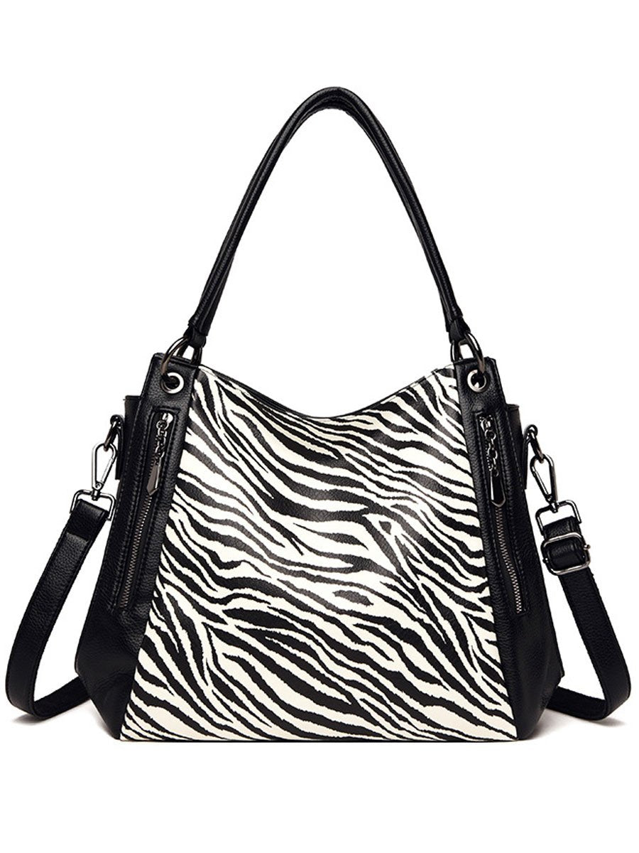 Casual Leopard Print Zebra Shoulder Bag - By Qivii