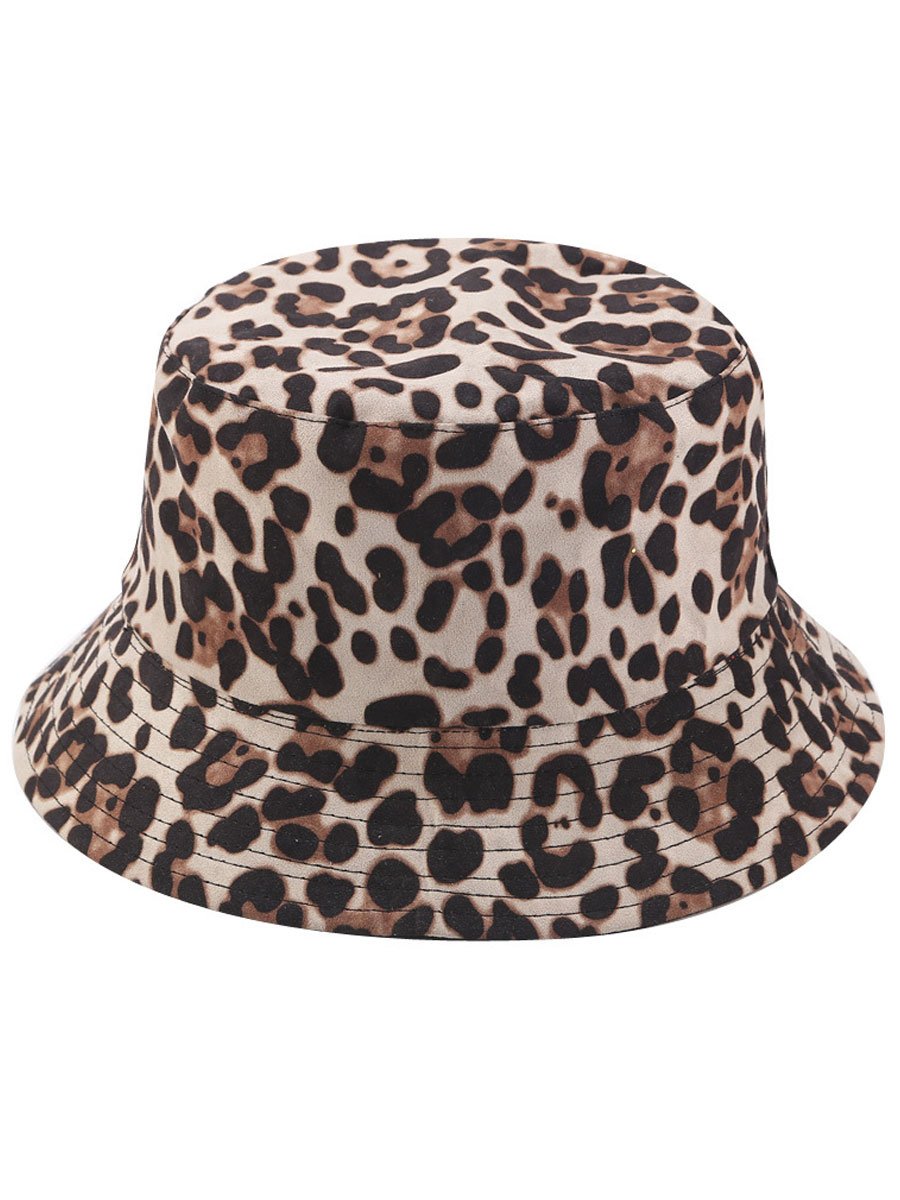 Suede Leopard Print Casual Sun Hat Bucket Hat - By Qivii