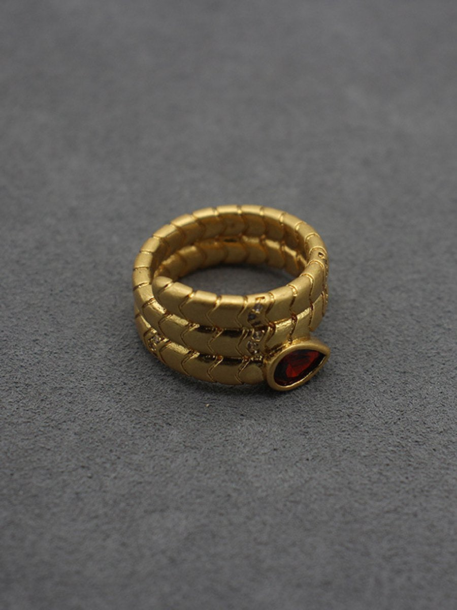 Vintage Light Luxury Water Drop Zircon Snake Ring - By Qivii