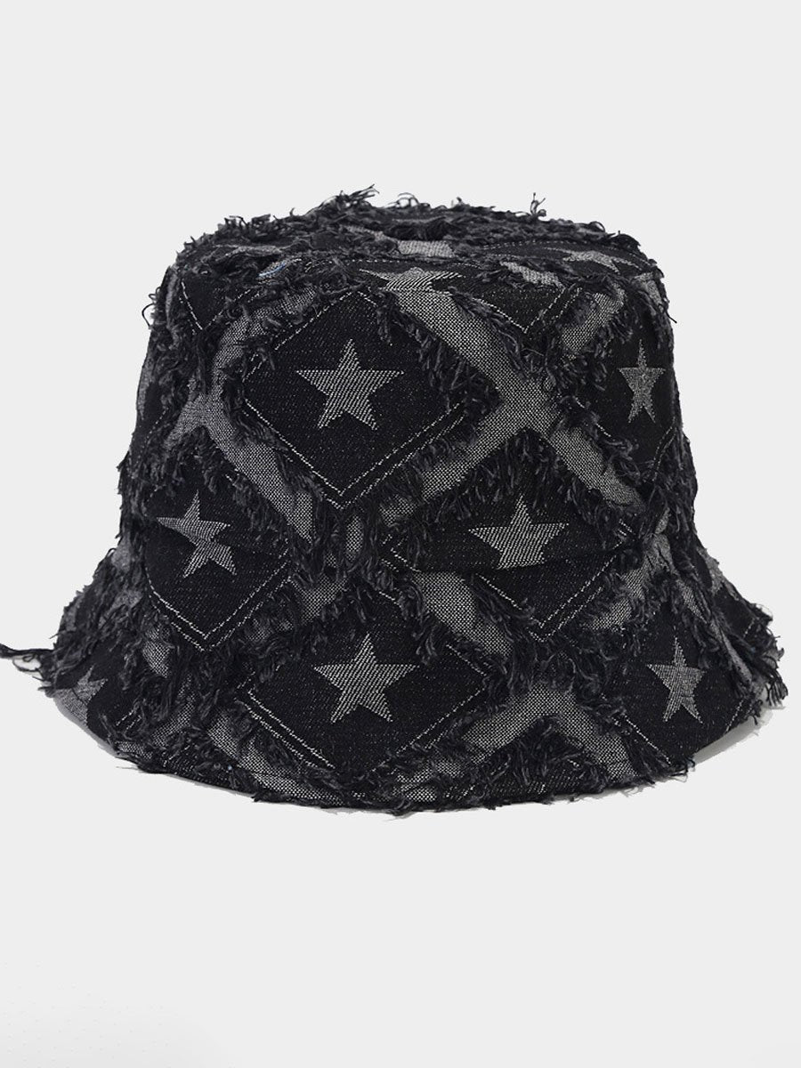 Casual Fashion Five-pointed Star Raw-edge Denim Bucket Hat - By Qivii