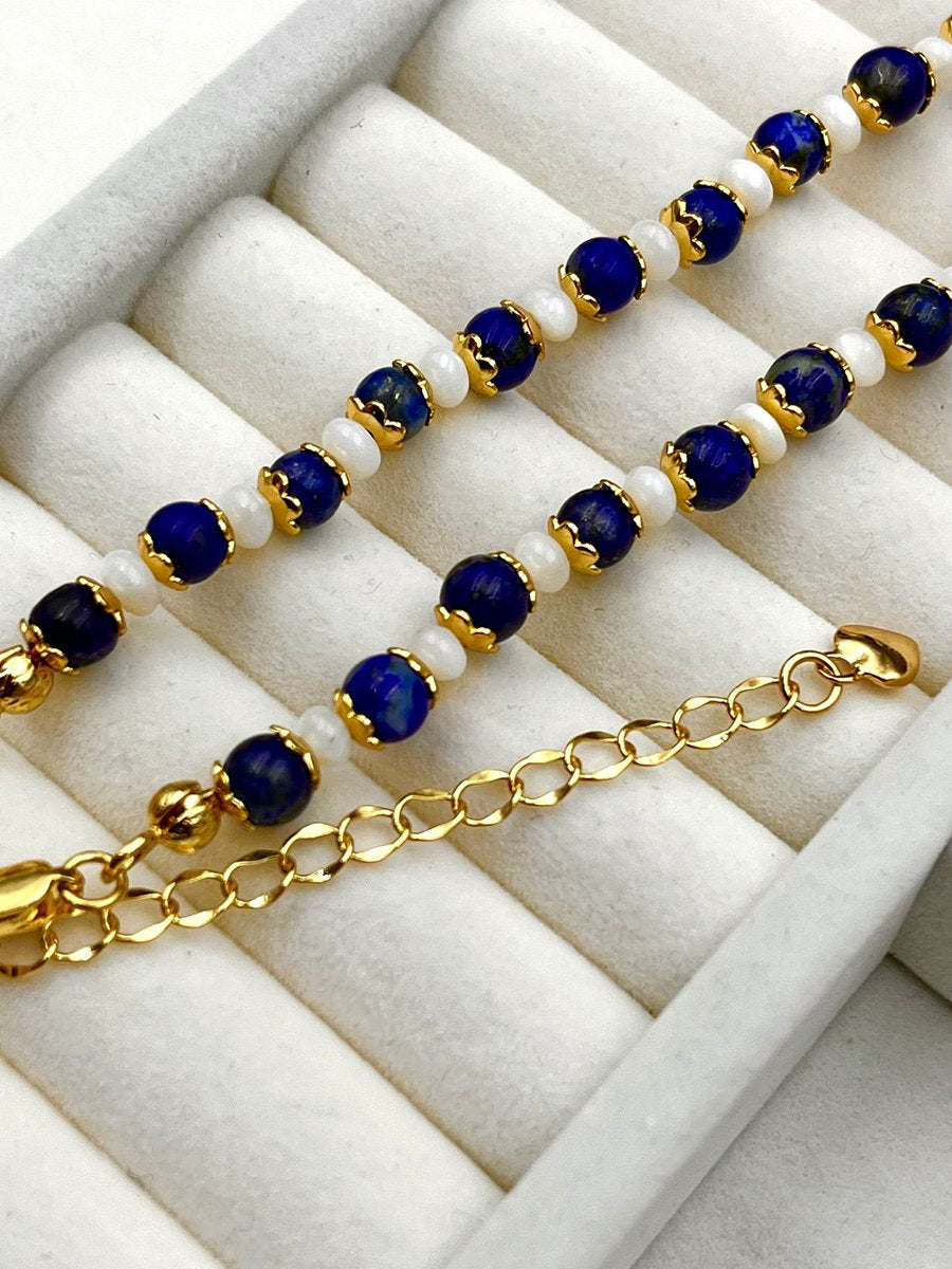 Vintage Natural Lapis Lazuli Pearl Fashion Necklace - By Qivii