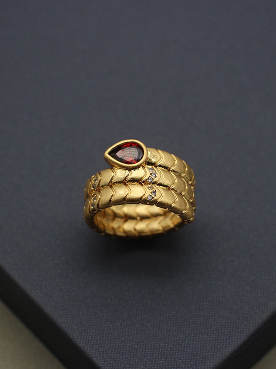 Vintage Light Luxury Water Drop Zircon Snake Ring - By Qivii