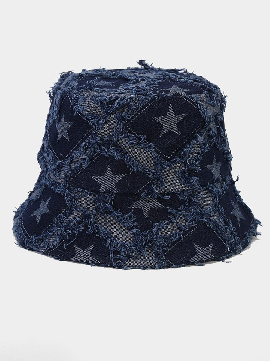 Casual Fashion Five-pointed Star Raw-edge Denim Bucket Hat - By Qivii
