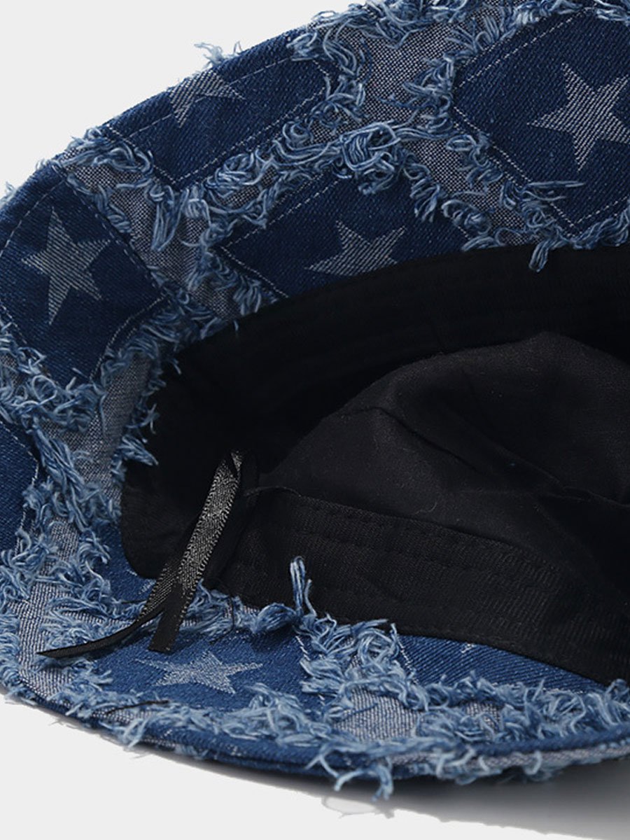 Casual Fashion Five-pointed Star Raw-edge Denim Bucket Hat - By Qivii