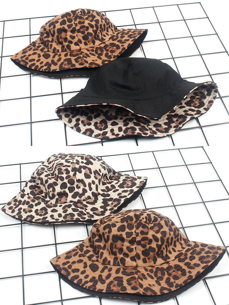 Suede Leopard Print Casual Sun Hat Bucket Hat - By Qivii