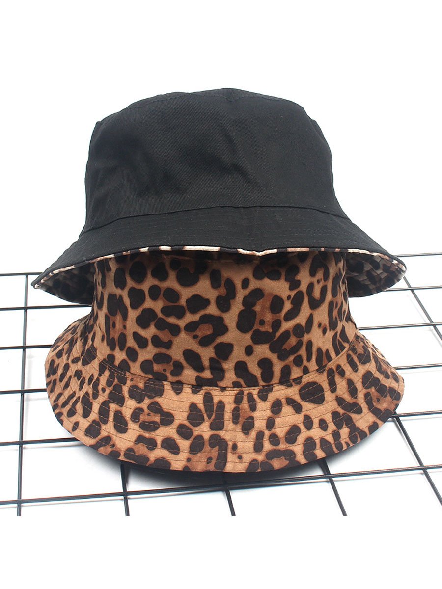 Suede Leopard Print Casual Sun Hat Bucket Hat - By Qivii