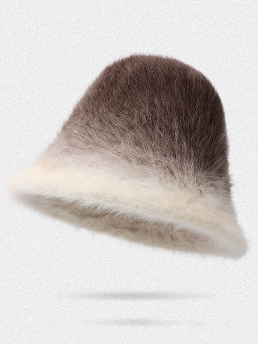 Winter Fashion Gradient Plush Rabbit Fur Warm Bucket Hat - By Qivii