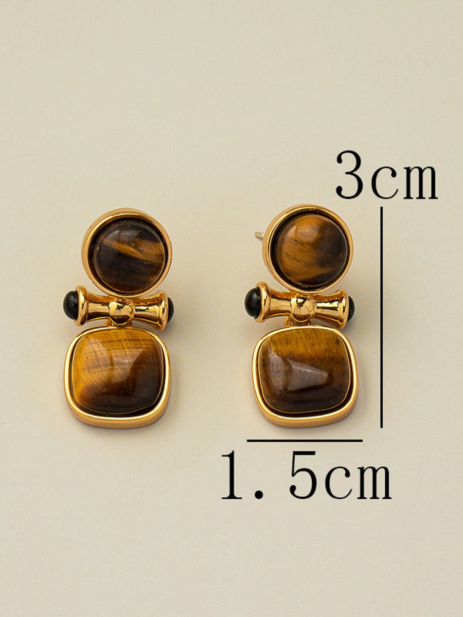 Retro Light Luxury High-end Natural Tiger Eye Stone Earrings - By Qivii