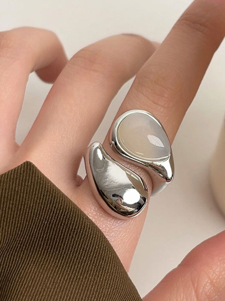Simple Transparent Irregular Water Drop Open Ring - By Qivii