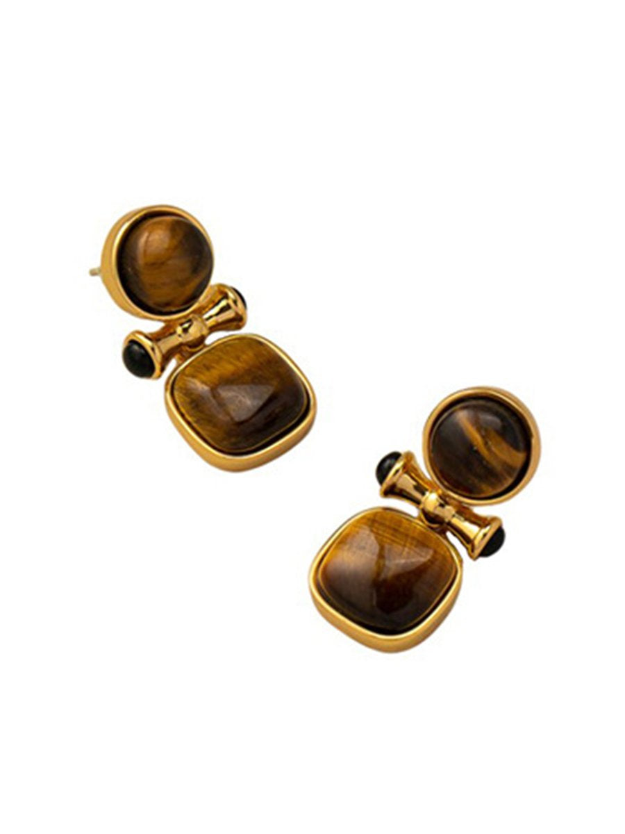 Retro Light Luxury High-end Natural Tiger Eye Stone Earrings - By Qivii