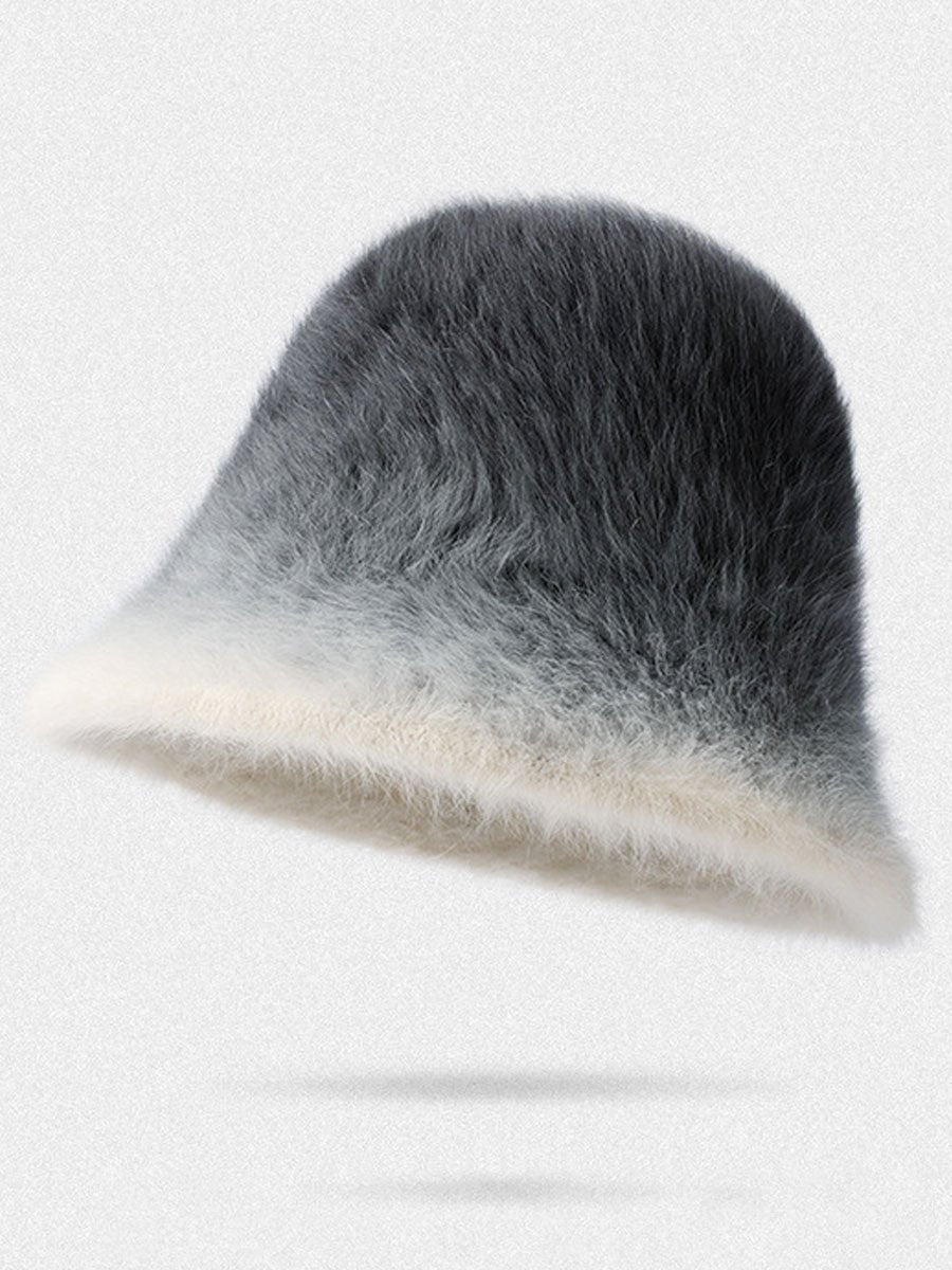 Winter Fashion Gradient Plush Rabbit Fur Warm Bucket Hat - By Qivii