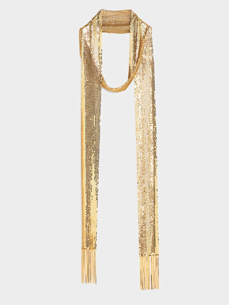 Elegant Textured Metal Sequin Long Scarf - By Qivii