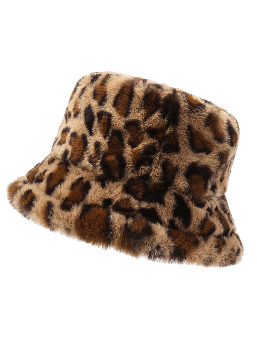 Casual Fashion Leopard Fur Warm Bucket Hat - By Qivii