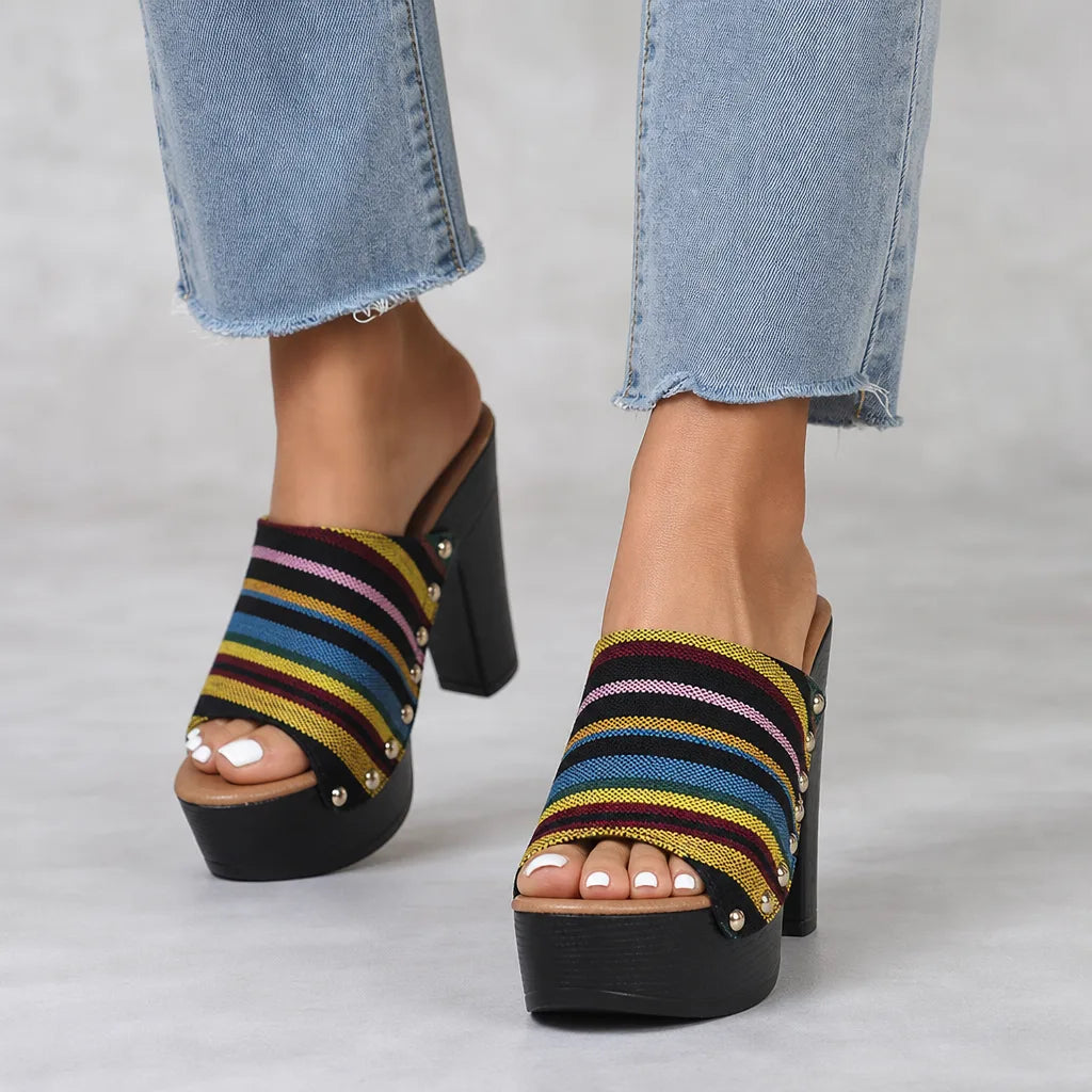 Lily Stud Platform Mules - By Qivii