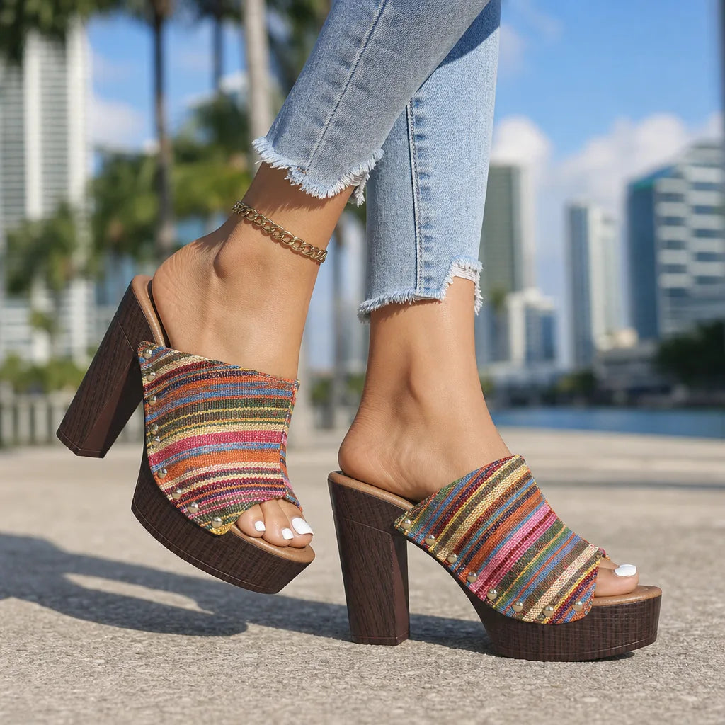 Lily Stud Platform Mules - By Qivii