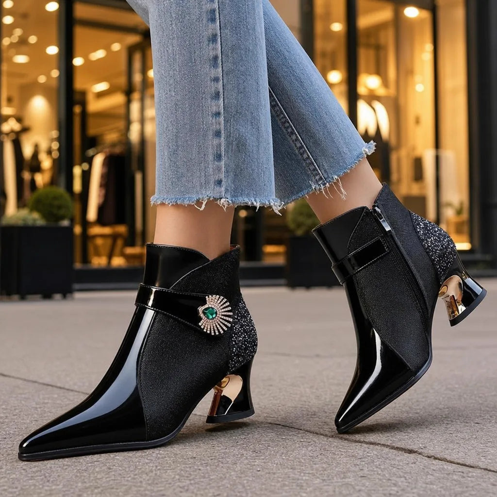 Madeleine | Womens Fall Gold Strap Heels - By Qivii