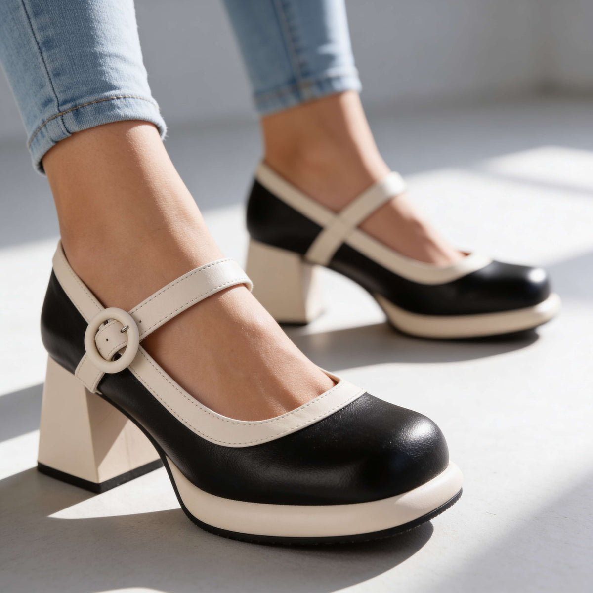 Sabina Buckle Strap Pumps - By Qivii