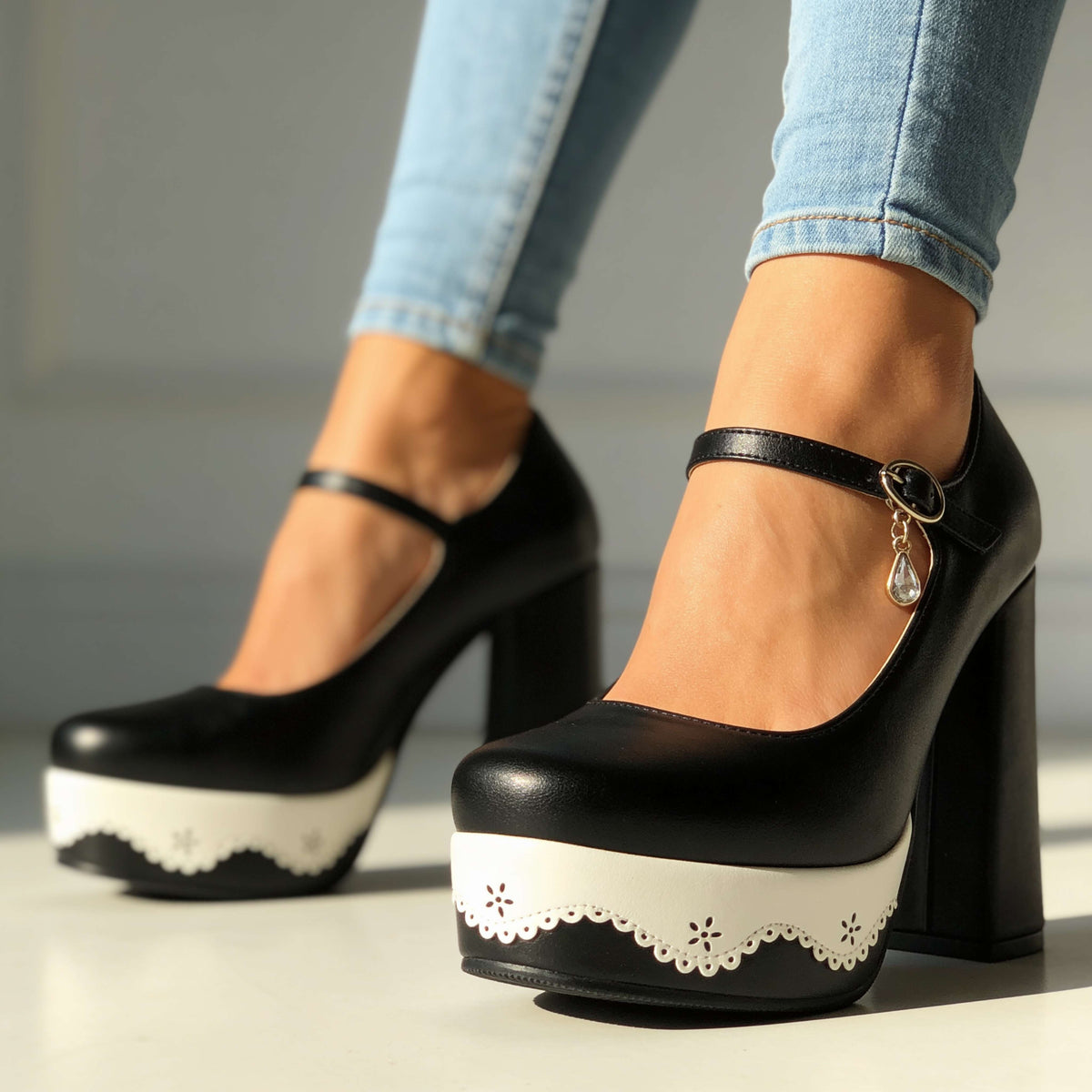 Sashia Gem Buckle Heels - By Qivii