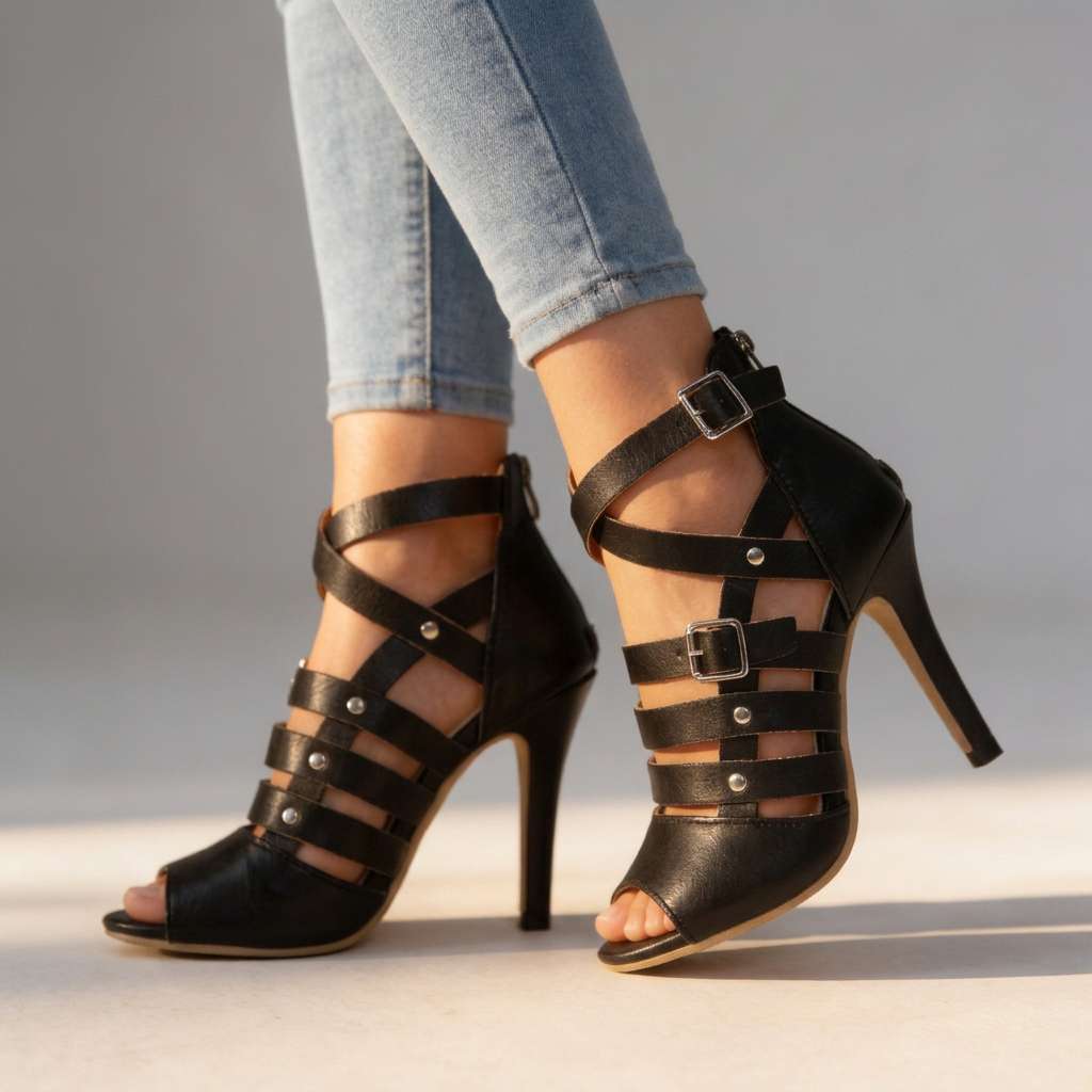 Scarlett Cross-Strap Open Heels - By Qivii