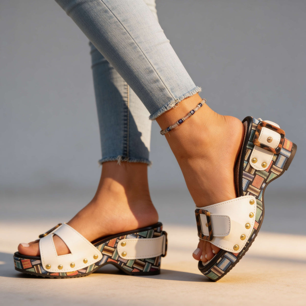 Evelina Buckle Slides - By Qivii