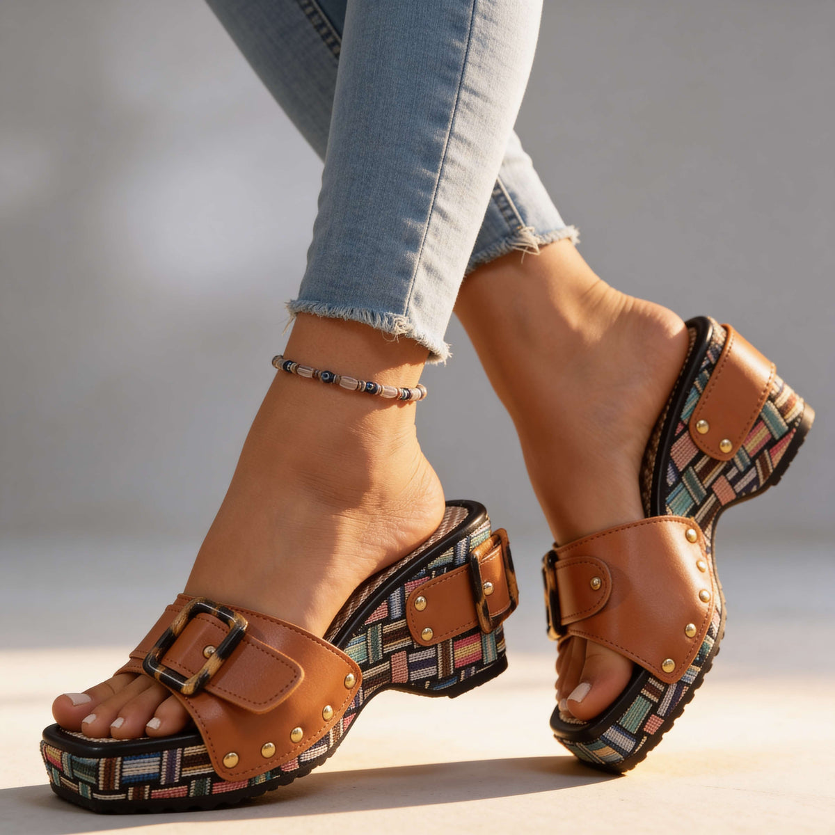 Evelina Buckle Slides - By Qivii