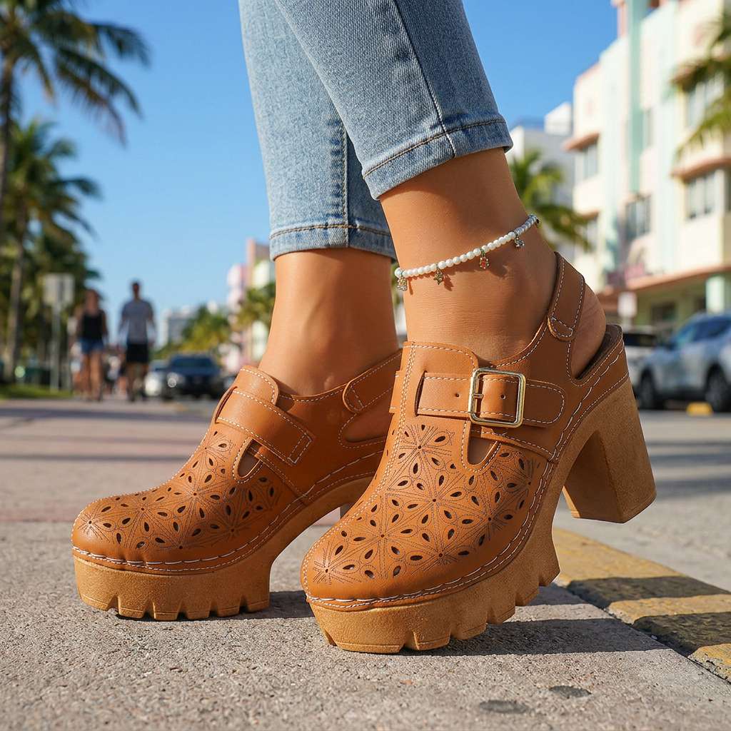 Adeline Platform Buckle Clogs - By Qivii