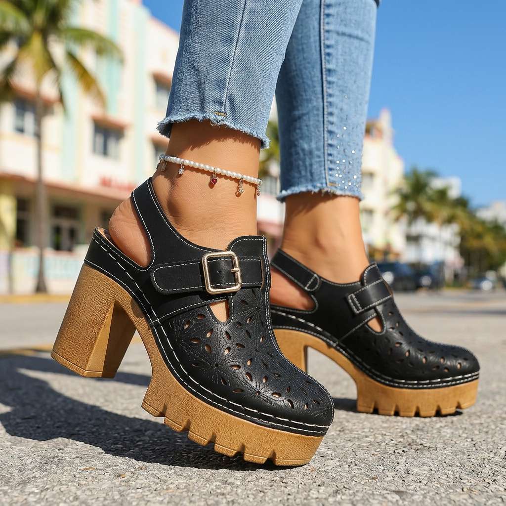 Adeline Platform Buckle Clogs - By Qivii