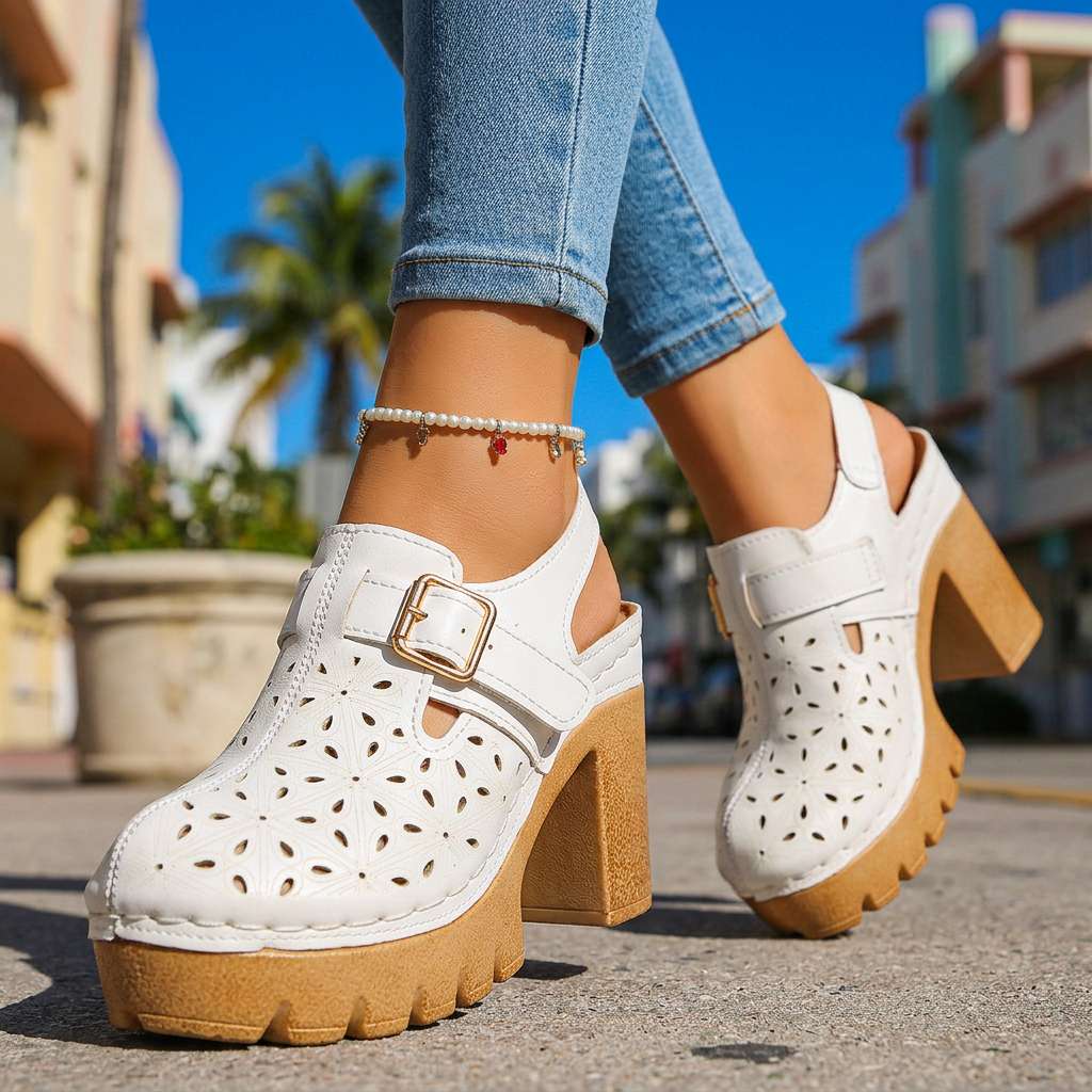 Adeline Platform Buckle Clogs - By Qivii