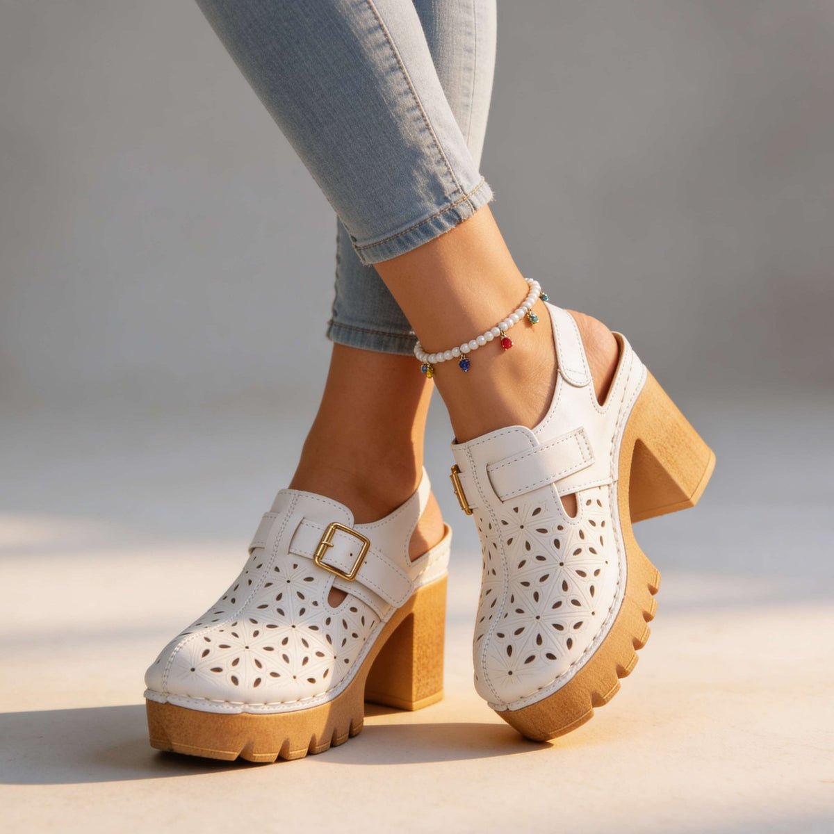 Adeline Platform Buckle Clogs - By Qivii