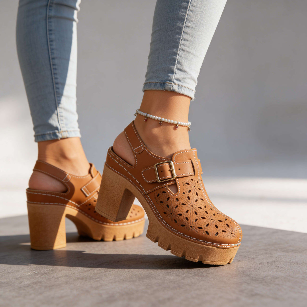 Adeline Platform Buckle Clogs - By Qivii