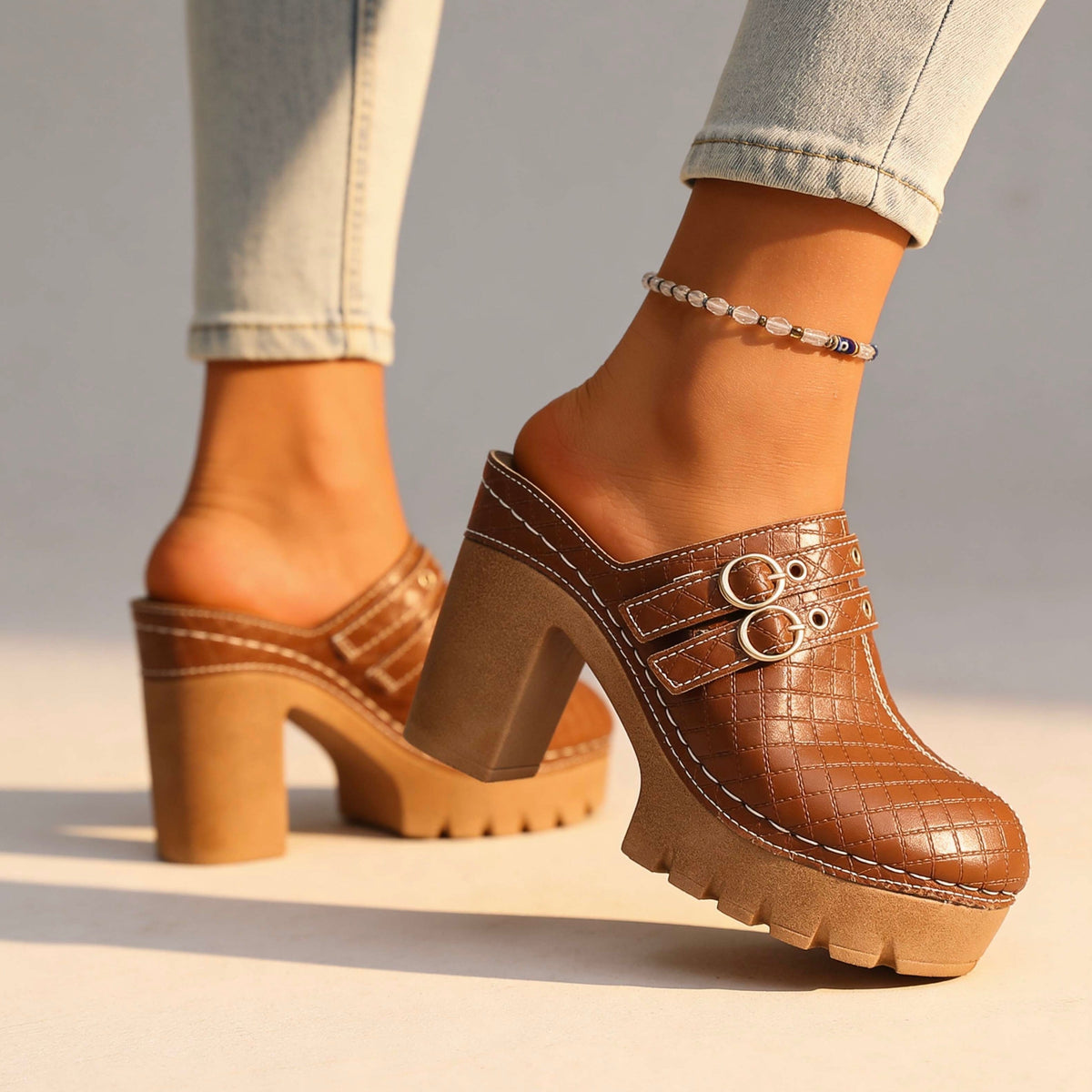 Jeannie Twin Strap Heels - By Qivii
