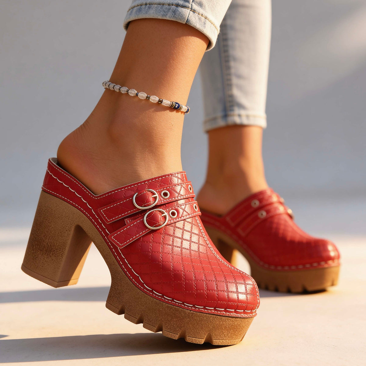 Jeannie Twin Strap Heels - By Qivii