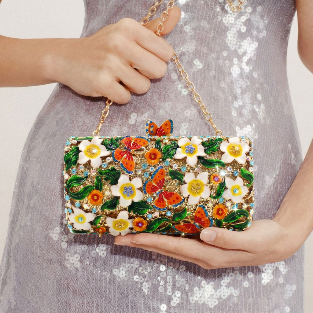 Butterfly Garden Crystal Clutch - By Qivii