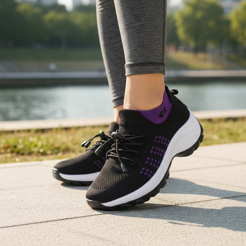 Ambulo Orthopädische Schuhe Strickstoff - Lila Schwarz - By Qivii