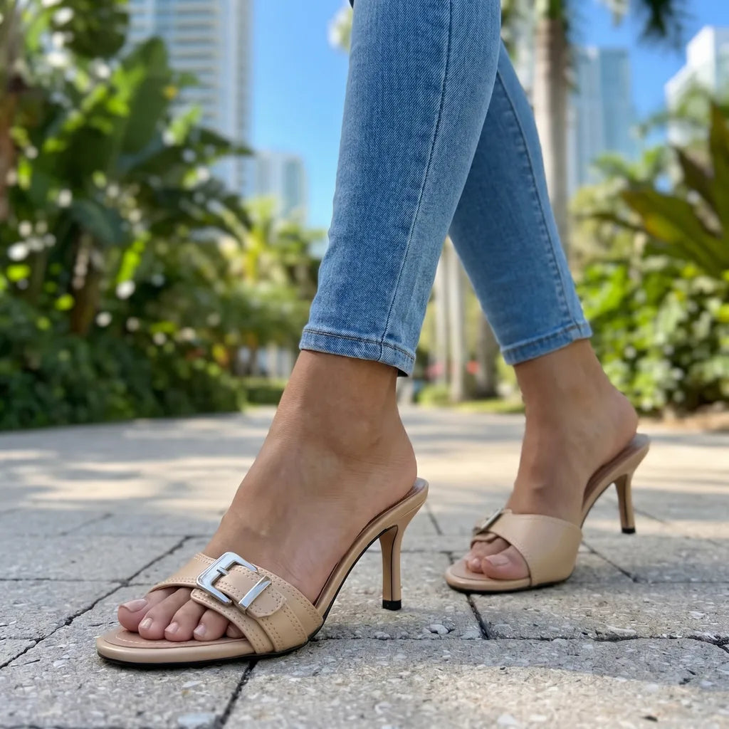 Sadie Heeled Buckle Sandals - By Qivii