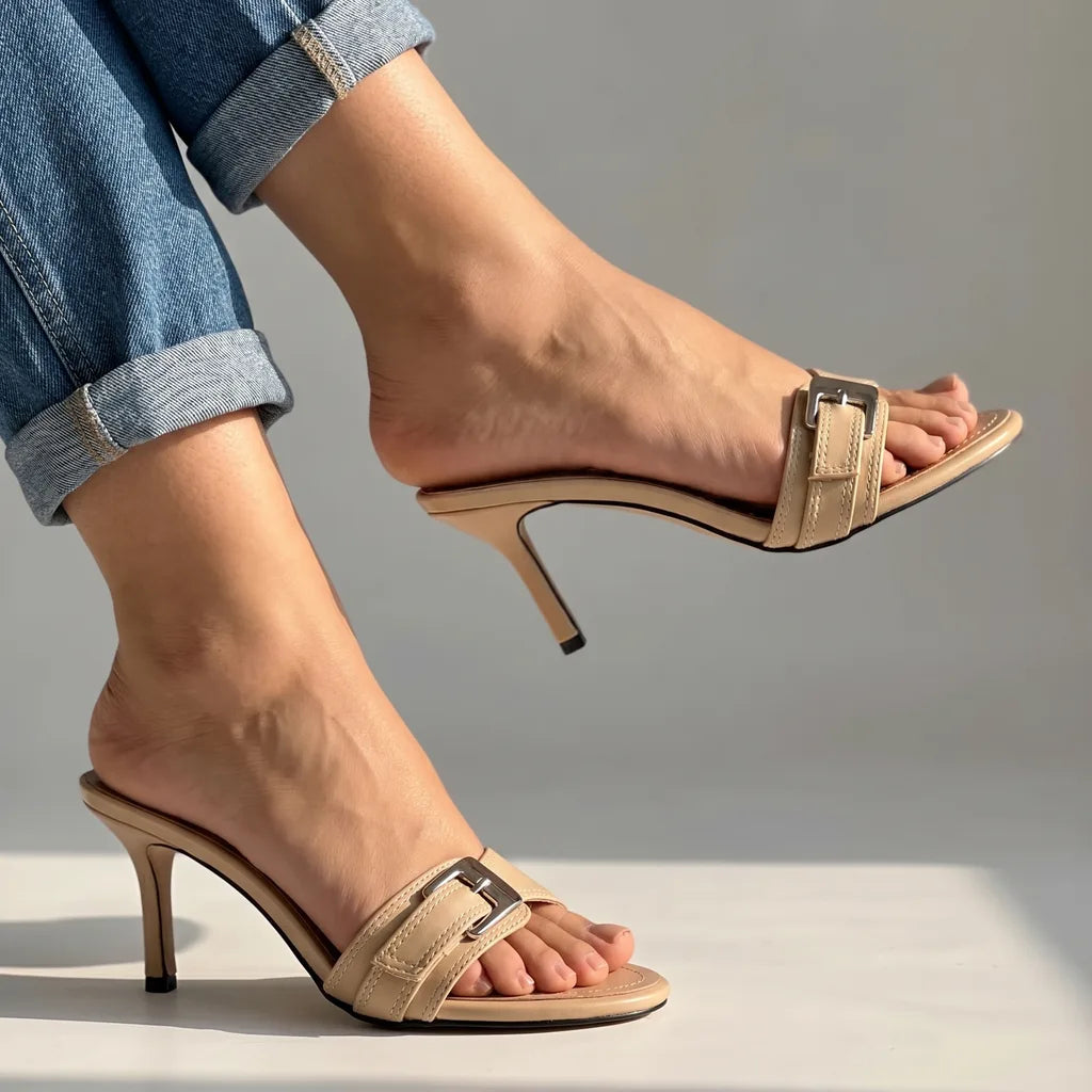 Sadie Heeled Buckle Sandals - By Qivii